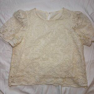 Women’s Romantic Lace Ivory Top Coquette Fairy Whimsical Sz L. *Fits Like Medium